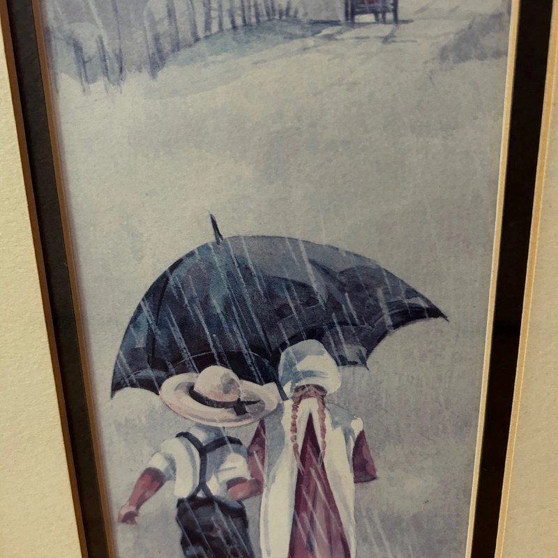 复古阿米什儿童撑伞行走装饰画