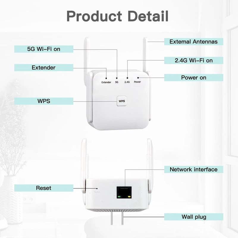 双频千兆无线信号放大器 家用穿墙中继器 美规插头