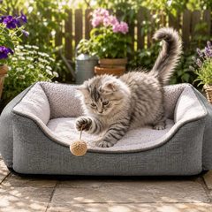 灰色宠物狗窝猫窝 柔软可洗毛绒垫