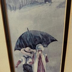 复古阿米什儿童撑伞行走装饰画