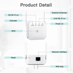 双频千兆无线信号放大器 家用穿墙中继器 美规插头